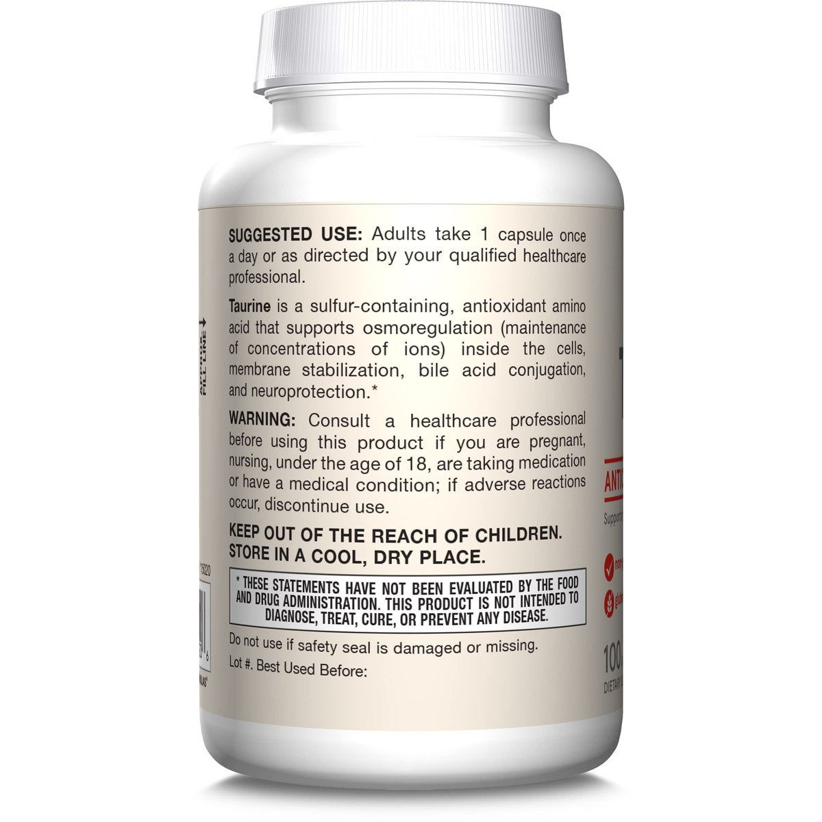 Jarrow Formulas® Taurine 1000 mg, Dietary Supplement, Amino Acid Supplement for Brain Health Support, 100 Capsules, 100 Day Supply - görsel 18