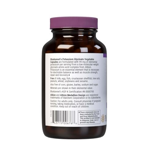 Bluebonnet Albion Potassium Glycinate Vegetarian Capsules, 99 mg, 90 Count - görsel 10