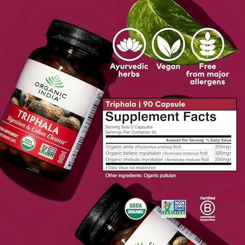 ORGANIC INDIA Triphala Herbal Supplement - Digestion & Colon Support, Immune System Support, Adaptogen, Nutrient Dense, Vegan, Gluten-Free, USDA Certified Organic, Non-GMO - 90 Capsules - görsel 12