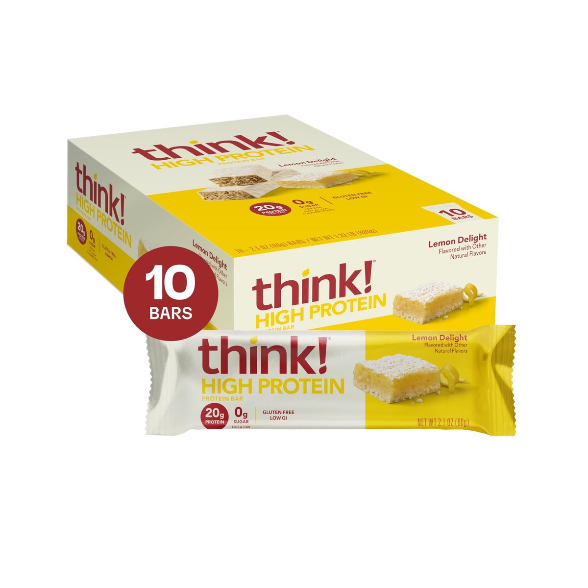 think! Protein Bars, High Protein Snacks, Gluten Free, Kosher Friendly, Lemon Delight, 2.1 Oz per Bar, 10 Count - görsel 12