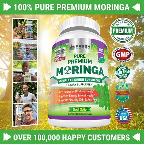 FRESH HEALTHCARE Moringa Capsules – 100% Pure Leaf Powder - 180 Pills, Non-GMO - 3 Month Supply - Complete Green Superfood for Energy, Skin, Immune & Gut Health Support - görsel 13