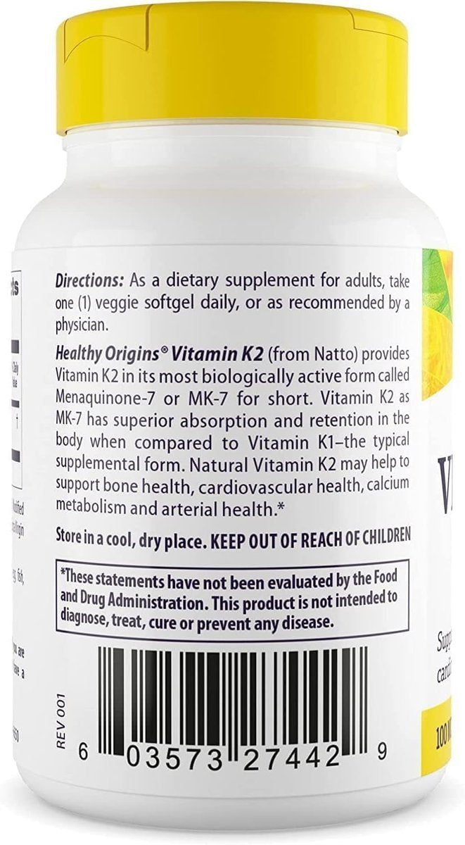 Healthy Origins Vitamin K2 100 mcg (MK-7, Non-GMO, Gluten Free, Cardiovascular Support, Bone Support), 60 Veggie Gels - görsel 6