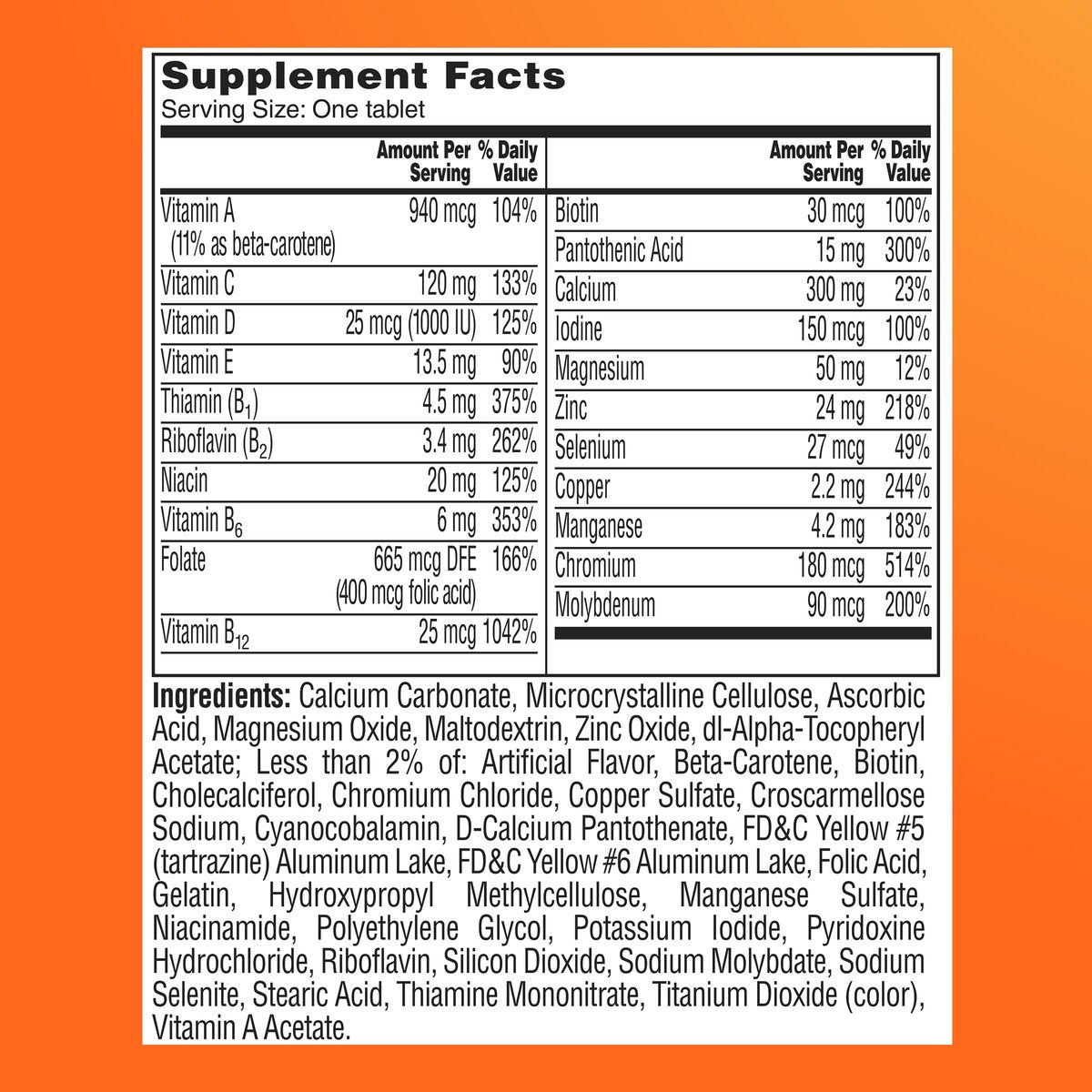 One A Day Multivitamin for Women 50 and Over Tablets, Womens Multivitamin 50 plus with Vitamins D, C, E, Zinc & Biotin, Daily Vitamins for Woman 50+, 100 Ct (Packaging May Vary) - görsel 18