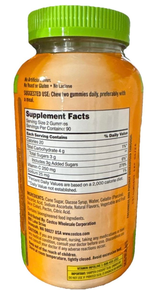 Kirkland Signature Vitamin C Adult Gummies 250 mg, 180 Count - görsel 6