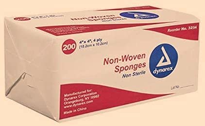 Dynarex Non-Woven Sponges, Non-Sterile, Gauze, for Cleansing, Prepping and Dressing, Highly-Absorbent, Less Linting, 4-Pack, 4"x 4", 4 Ply, 800 Sponges (Packaging May Vary) - görsel 2