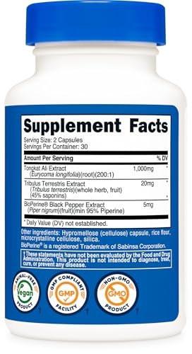 Nutricost Tongkat Ali 1,000mg 60 Capsules - with Tribulus Terrestris and BioPerine, Vegetarian Caps, Non-GMO, Gluten Free, Potent Extract - görsel 10