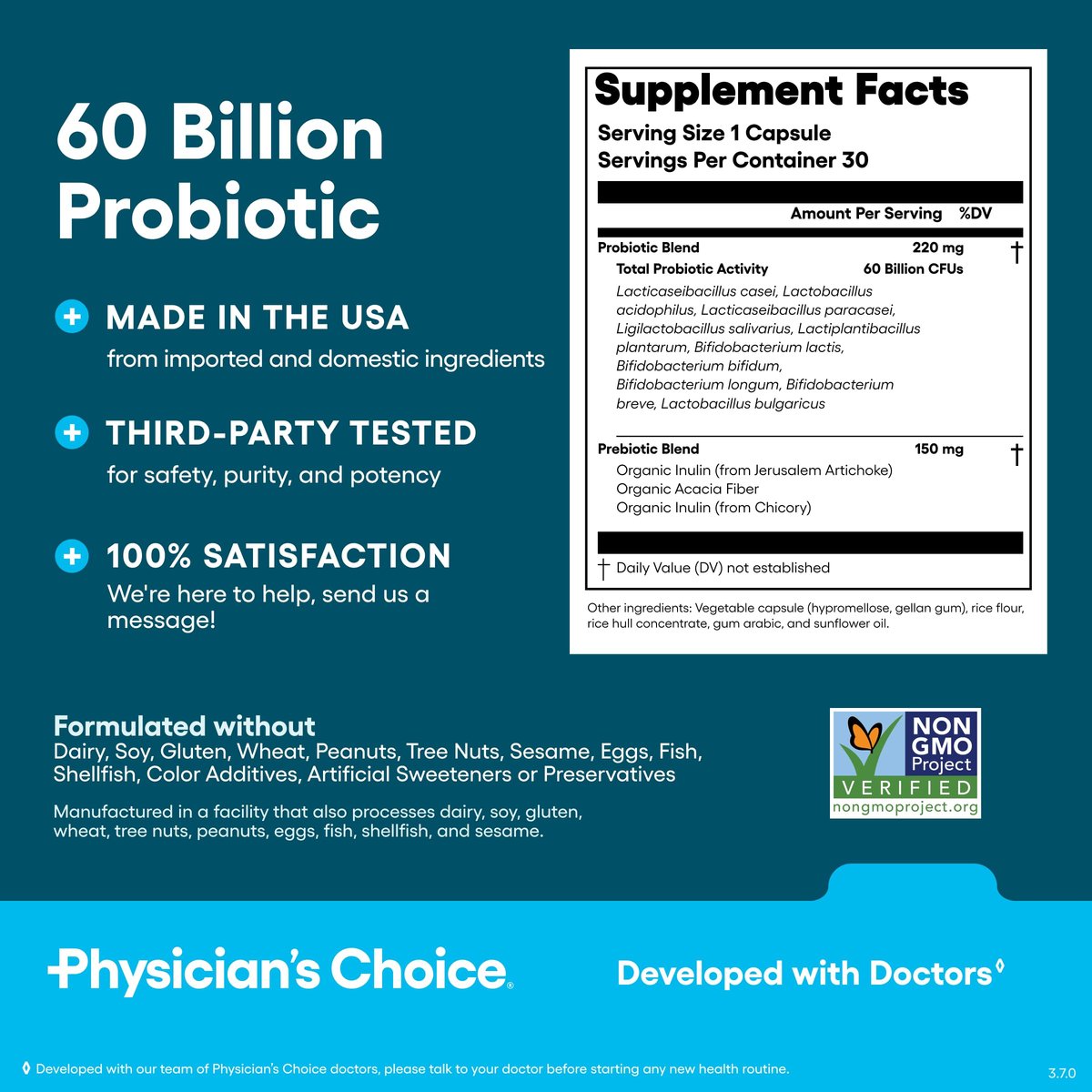 Physician's CHOICE Probiotics 60 Billion CFU - 10 Strains + Organic Prebiotics - Immune, Digestive & Gut Health - Supports Occasional Constipation, Diarrhea, Gas & Bloating - for Women & Men - 30ct - görsel 14