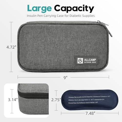 ALLCAMP Insulin Cooler Travel Case TSA Approved, Diabetic Medication Cooler Bag with 4 Ice Packs & Multi-Layer Storage, Portable Medical Cooler with Insulation Liner (Gray) - görsel 10