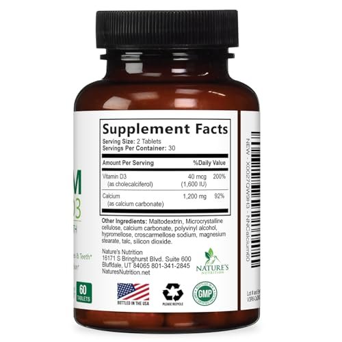 Calcium Supplement with Vitamin D3-1200 mg Calcium per Serving with D3 for Best Absorption - Supports Immune Health, Bones & Teeth - Nature's Calcium is Bottled in USA for Women & Men - 60 Tablets - görsel 18