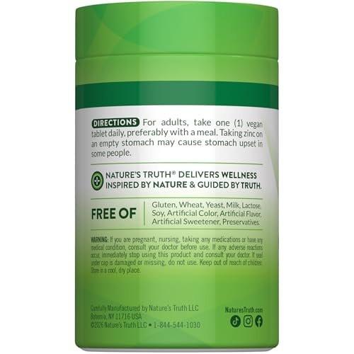 Nature's Truth Chelated Zinc 50mg | 100 Tablets | Essential Mineral Supplement | from Zinc Gluconate | Vegan, Non-GMO & Gluten Free - görsel 14