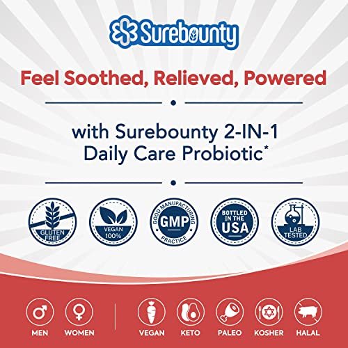 Surebounty Probiotics 60 Billion CFU 19 Strains for Men & Women, with 100mg Prebiotic, Shelf Stable, 2-in-1 Daily Care Probiotic, Non-GMO, Digestive & Immune Health, 60 Veggie Capsules - görsel 14