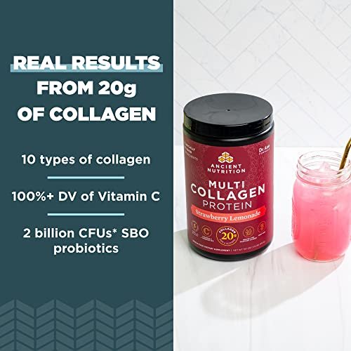 Ancient Nutrition Collagen Peptides Powder, Multi Collagen Protein, Women & Men, Vitamin C, Probiotics, Hydrolyzed Collagen, Supports Skin, Joints, Gut Health, Strawberry Lemonade, 24 Servings - görsel 12