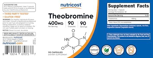 Nutricost Theobromine 400mg, 90 Vegetarian Capsules - Gluten Free, Non-GMO - görsel 12