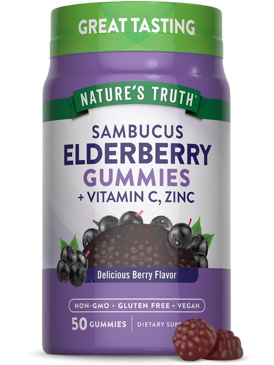 Nature's Truth Black Elderberry Gummies | 50 Vegan Gummies | with Vitamin C and Zinc | Berry Flavor | Vegan, Non-GMO, and Gluten Free Supplement - görsel 14