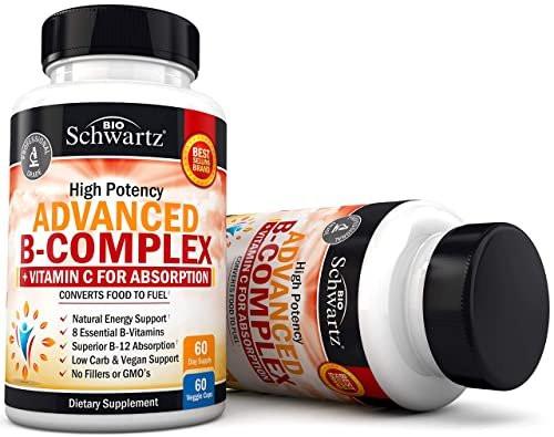Vitamin B Complex with Vitamin C for Maximum Absorption - Methylcobalamin b12 & Folate Folic Acid Supplement - B1 B2 B3 B5 B6 B7 B9 for Immune Energy & Nervous System Support - Non-GMO, 60 count - görsel 18