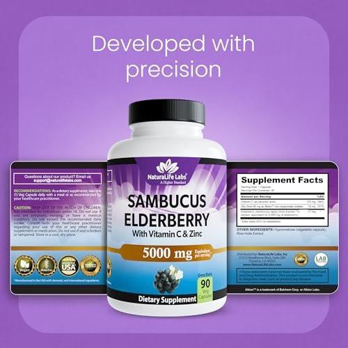 NaturaLife Labs Sambucus Elderberry Capsules – with Vitamin C & Zinc – Immune Support Supplement – 90 Vegan Capsules – Non-GMO & Gluten-Free - görsel 14