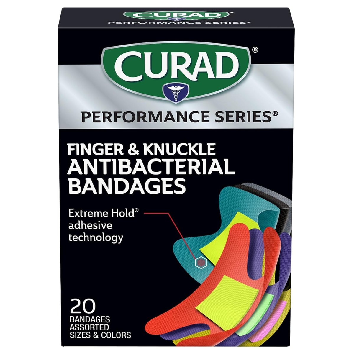 Curad Performance Series Fingertip and Knuckle Antibacterial Bandages, Extreme Hold Adhesive Technology, Fabric Bandages, 20 Count - görsel 16