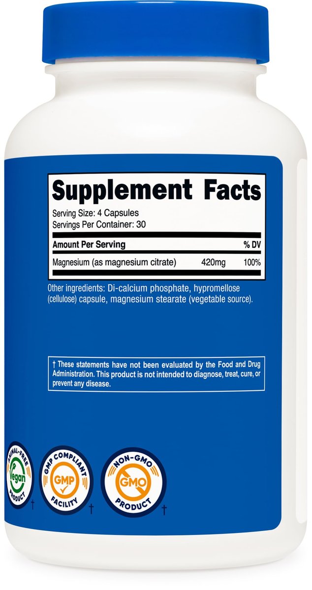 Nutricost Magnesium Citrate 420mg, 120 Veggie Capsules - 30 Servings, Gluten Free, Non-GMO Supplement - görsel 10