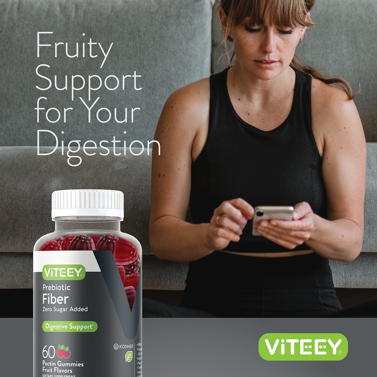 Viteey Prebiotic Fiber Gummies for Adults, 4g - Gut Health & Digestive Soluble Fiber Supplement Gummies - Zero Sugar Added, Vegan, Gluten-Free - 60 Count - görsel 12