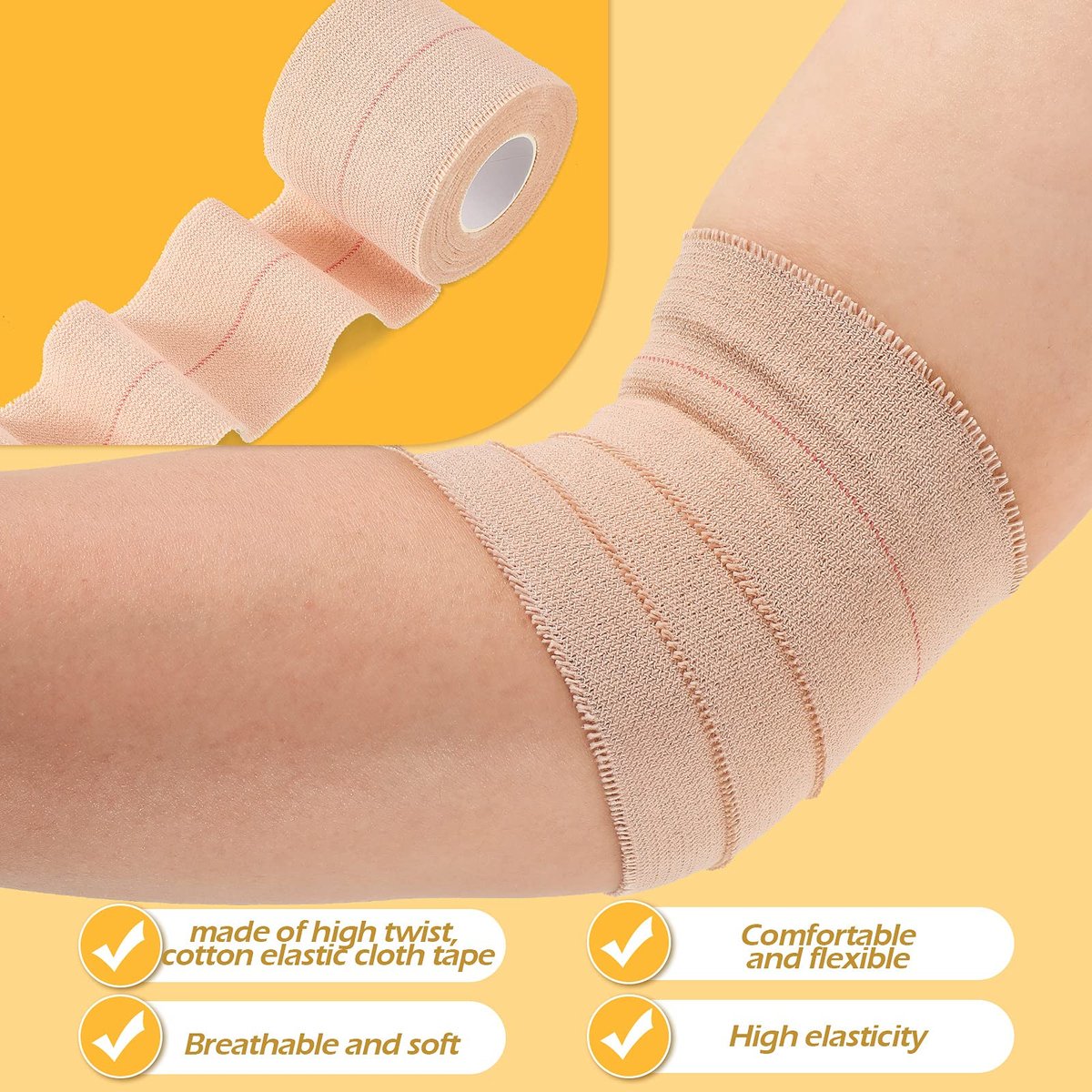 Nuanchu 2 Rolls Adhesive Elastic Tape Bandage Wrap Flexible Stretch Bandages for Sports Ankle, Knee and Wrist Pet Vet Horses Wrap (2 Inch Wide, Apricot) - görsel 12