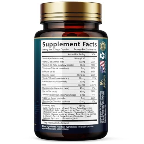 Eye Vitamins Supplements - 3x Strength Eye Health Vitamin with Lutein and Zeaxanthin - Vision Macular Health & Dry Eyes Support With Zinc, Vitamins C E & Minerals, Bottled in USA - 120 Capsules - görsel 16