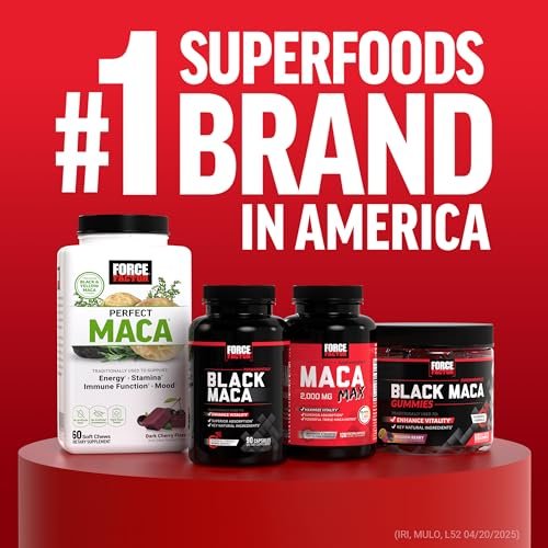Force Factor Black Maca Gummies for Men & Women, Boost Energy, Strength, Drive & Vitality, BioPerine & Selenium for Superior Absorption, Peruvian Black Maca Root Extract, Passion Berry, 60 Gummies - görsel 18