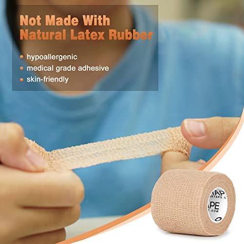 OK TAPE Self Adherent Cohesive Bandages Wrap 12Packs, 2 Inches X 5 Yards, Non-Woven Self Adhesive Athletic Sports wrap Tape, Vet Wrap Bandages Tape, for Thumb Finger Wrist Ankle (White) - görsel 18
