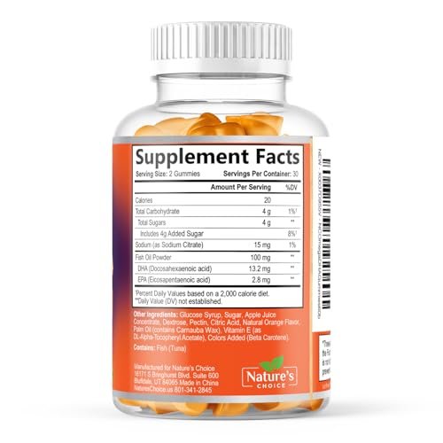 Omega 3 Fish Oil Gummies - Triple Strength Omega3 Gummy - DHA & EPA Fatty Acids for Heart Health, Joint & Brain Support, Nature's High Absorption Omega Fish Oil Supplement, Orange Flavor- 60 Gummies - görsel 18