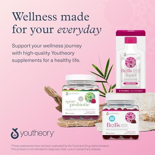 Youtheory Vitamin B12 B6, Daily Energy and Brain Support Supplement, Liquid Raspberry Flavor, 12 – 1oz Single Serving Packets - görsel 14