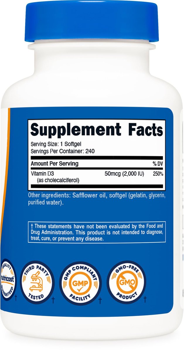 Nutricost Vitamin D3 2000 IU Softgels, 240 Softgels - Non-GMO & Gluten Free - görsel 10