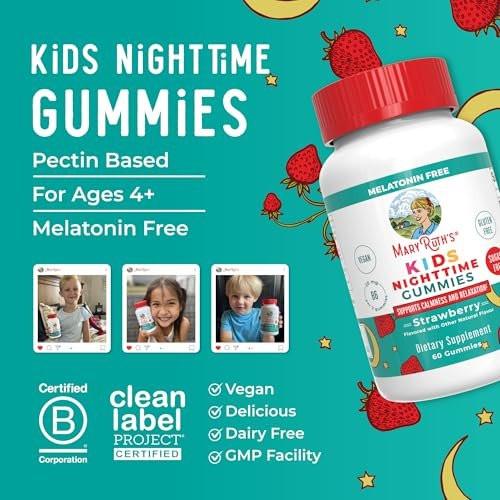 MARYRUTH'S Kids Nighttime Gummies | Sugar Free | NO Melatonin with L Theanine, Lemon Balm, Chamomile, Vitamin B6 | Relaxation Support for Kids 2+ | Vegan | Non-GMO | Gluten Free | 60 Count - görsel 18