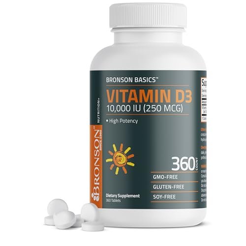 Bronson Vitamin D3 10,000 IU (250 mcg) Healthy Muscle Function and Immune Support, Non-GMO, 360 Tablets - görsel 16