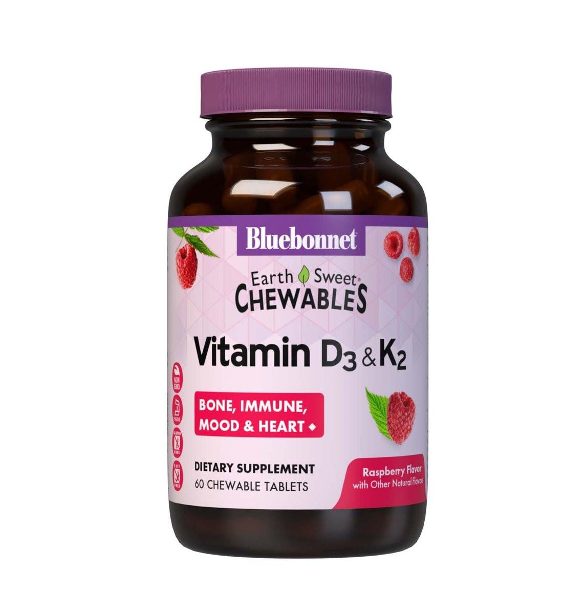 Bluebonnet Nutrition Vitamin D3 & K2 EarthSweet Chewable Tablets, for Immune, Mood & Heart Health*, Soy-Free, Gluten-Free, Non-GMO, Kosher Dairy, 60 Raspberry Flavor Chewable Tablets, 60 Servings - görsel 14