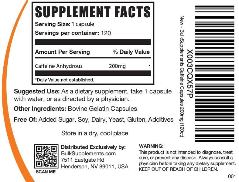 BulkSupplements.com Caffeine 200mg Capsules - Supplement for Energy Boost, Caffeine Pills 200mg - Gluten Free, 1 Capsule per Serving, 120 Count (Pack of 1) - görsel 13