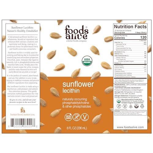 Foods Alive Organic Sunflower Lecithin Liquid, Cold-Pressed, Extra-Virgin, Unrefined, 8 Fl Oz (Pack of 1) - görsel 4