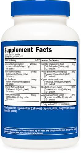 Nutricost Mushroom Complex Supplement, 120 Capsules for 120 Servings per Bottle - 10 Mushroom Blend (Includes Reishi, Maitake, Shiitake, Lion's Mane, and More) - Non-GMO and Gluten Free - görsel 10