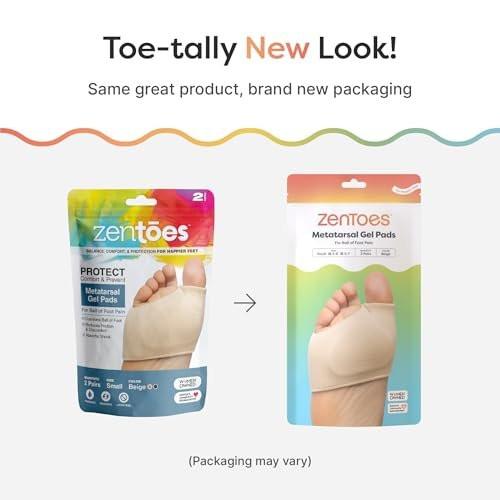 ZenToes Metatarsal Pads for Men and Women - Ball of Foot Pain Relief Cushions for Sesamoiditis, Metatarsalgia, Morton's Neuroma - 2 Pairs Fabric Sleeves with Gel Inserts (Large, Beige) - görsel 14