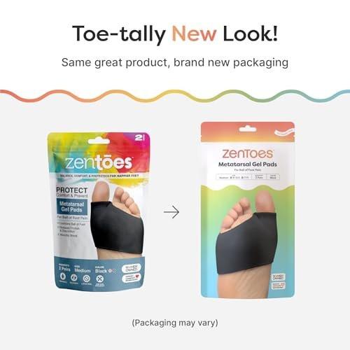 ZenToes Metatarsal Pads for Men and Women - Ball of Foot Pain Relief Cushions for Sesamoiditis, Metatarsalgia, Morton's Neuroma - 2 Pairs Fabric Sleeves with Gel Inserts (Medium, Black) - görsel 18