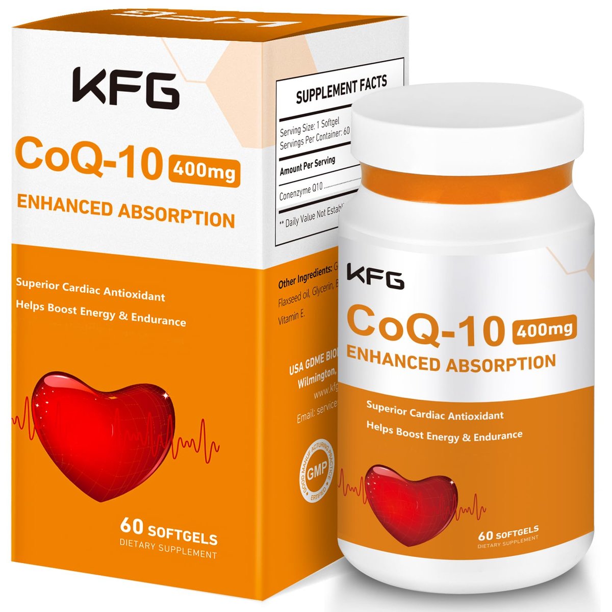 KFG CoQ10 400mg Softgels – Coenzyme Q10 Supplement for Heart Health, Cardiovascular Support, Immune System & Cellular Energy, Gluten Free, 60 Count - görsel 14