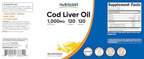Nutricost Cod Liver Oil 1000mg, 120 Softgels - Non-GMO & Gluten Free - görsel 12
