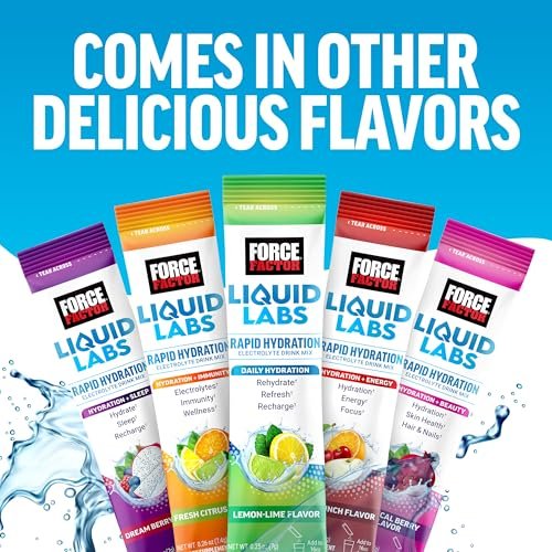 Force Factor Liquid Labs Energy Drink, Electrolytes Powder, Hydration Packets to Boost Energy & Focus, 5 Essential Electrolytes, Vitamins, Minerals, & Antioxidants, Fruit Punch Flavor, 20 Stick Packs - görsel 14