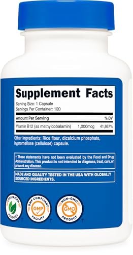 Nutricost Vitamin B12 (Methylcobalamin) 1000mcg, 120 Capsules - Vegetarian, Non-GMO & Gluten Free B12 Supplement - görsel 10