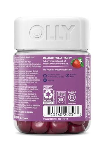 OLLY Max Strength Sleep Gummy, 10mg Melatonin, L-Theanine, Chamomile, Lemon Balm, Sugar Free, Vegetarian Sleep Aid, Strawberry - 50 Count - görsel 16