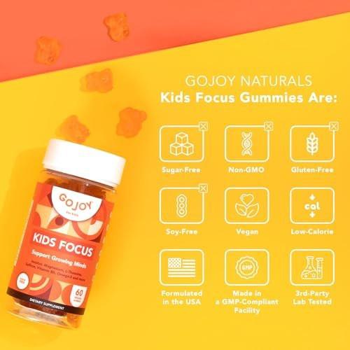 GOJOY NATURALS Kids Focus Gummies – Saffron, Magnesium Glycinate, L-Theanine & Inositol Supplement for Kids & Teens – Focus, Attention & Calm – Vegan, Sugar-Free, Non-GMO - görsel 16