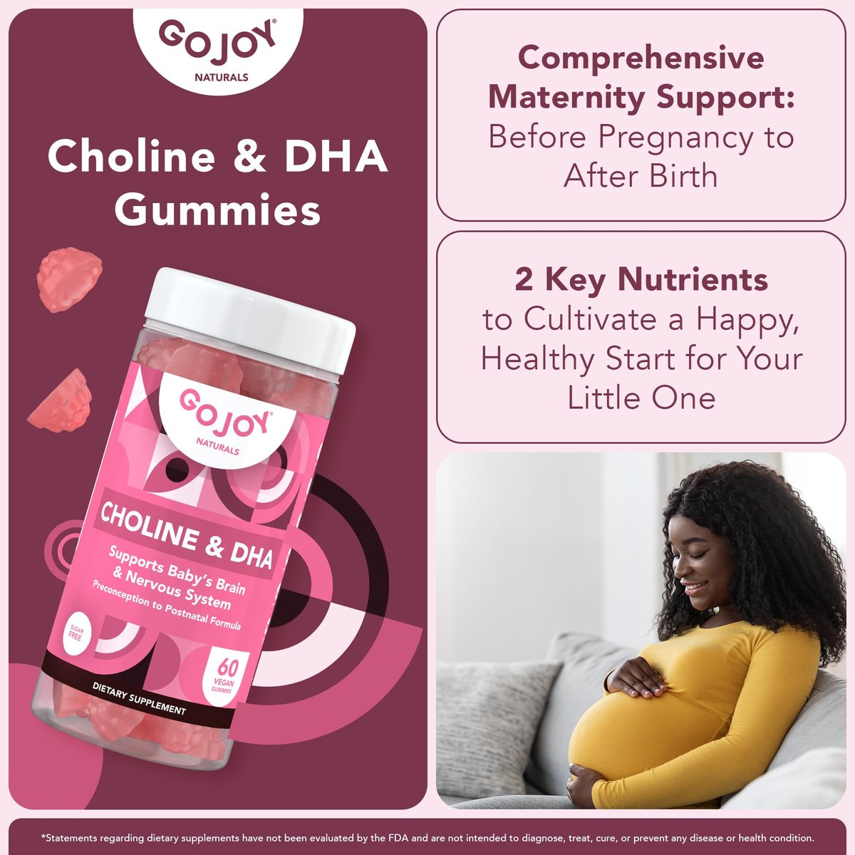 GOJOY NATURALS Prenatal Gummies with Choline & DHA - Preconception, Pregnancy & Postnatal Vitamins for Women - Choline 250mg + DHA 150mg - Vegan, Sugar-Free, Non-GMO - görsel 18