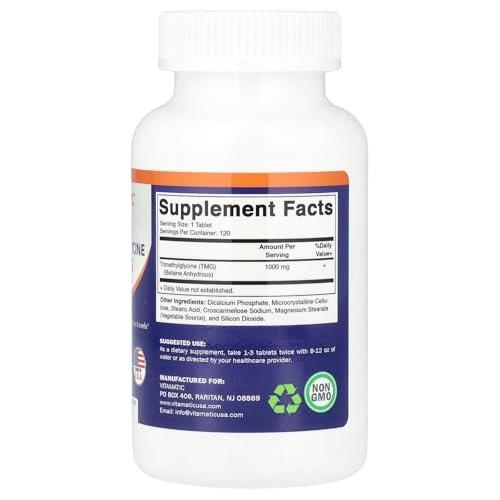 Vitamatic TMG Supplements 1000mg - Trimethylglycine - Betaine Anhydrous - 120 Tablets - 120 Servings - Non-GMO & Gluten Free - görsel 4