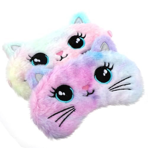 2 Pcs Plush Eye Mask Soft Sleeping Blindfold Eye Cover Comfortable Cute Animal Sleeping Mask Satin Nap Night Eyeshade Cover for Women Men Gift (Colorful, Cat Style) - görsel 14