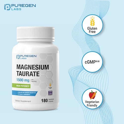 Puregen Labs Magnesium Taurate 1500mg per – Promotes Relaxation and Sleep: Magnesium plays a key role in calming – Image 16