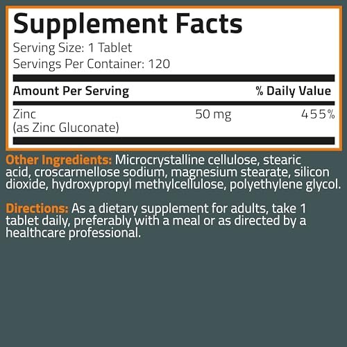 Bronson Zinc 50 MG High Potency Supports Skin Health - Non-GMO, 120 Vegetarian Tablets - görsel 16