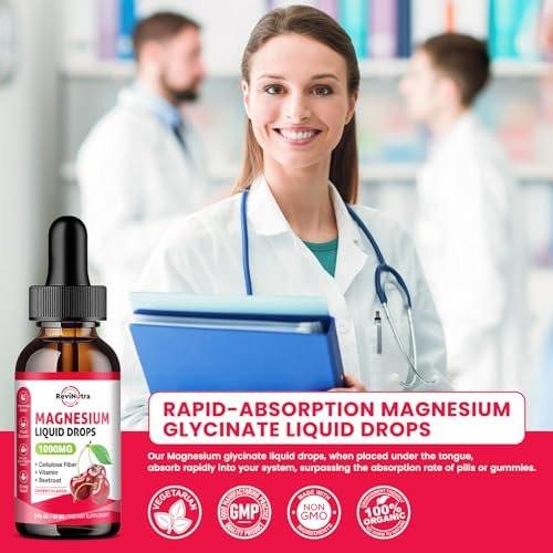 Magnesium Glycinate Liquid Drops, 1000mg Magnesium Glycinate, Citrate & Taurate with Fiber, Beetroot, Vitamin B & C for Sleep, Calm, Muscle, Energy & Relaxation, 2 Fl Oz, Sugar-Free Cherry Flavor - görsel 14